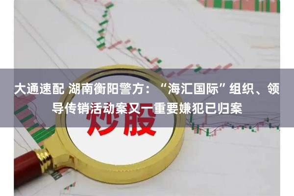 大通速配 湖南衡阳警方：“海汇国际”组织、领导传销活动案又一重要嫌犯已归案